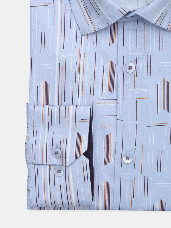 Avega printed sky blue slim fit cotton shirt