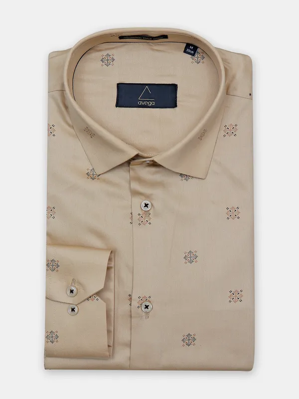Avega printed tan beige hue cotton shirt