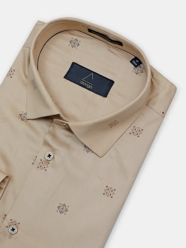 Avega printed tan beige hue cotton shirt