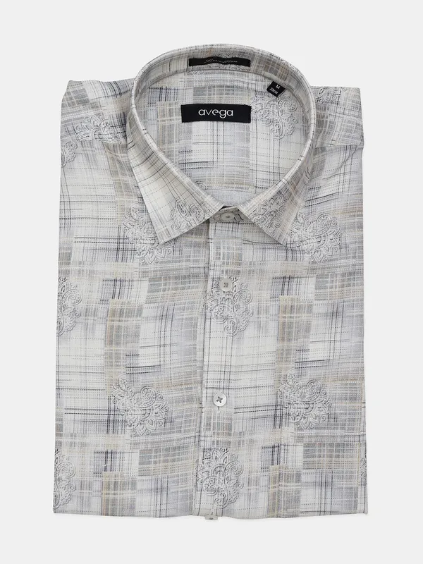 Avega printed white cotton party wear shirt