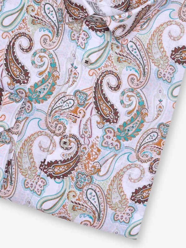 AVEGA printed white cotton party wear shirt for men