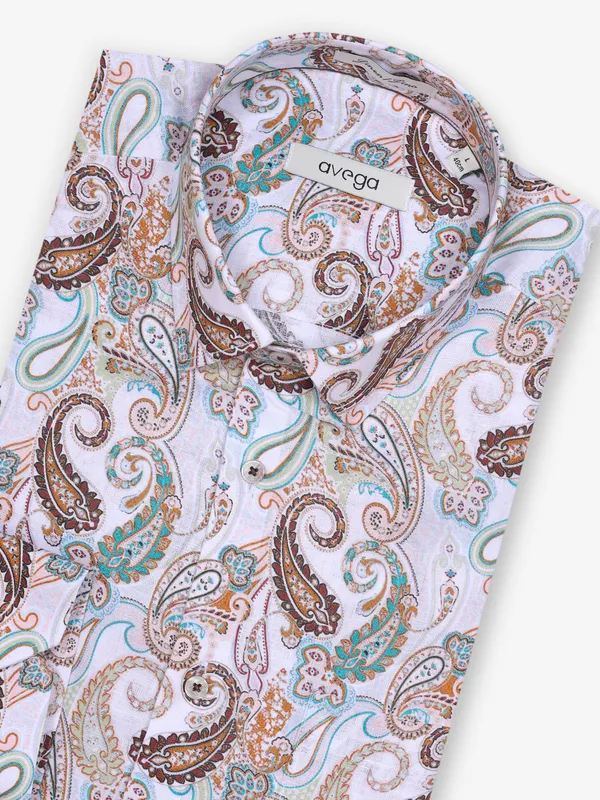 AVEGA printed white cotton party wear shirt for men