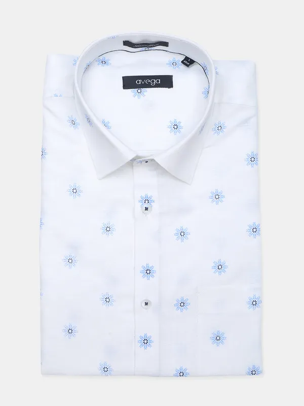 Avega printed white linen fabric shirts for mens