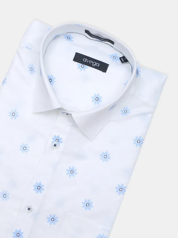 Avega printed white linen fabric shirts for mens