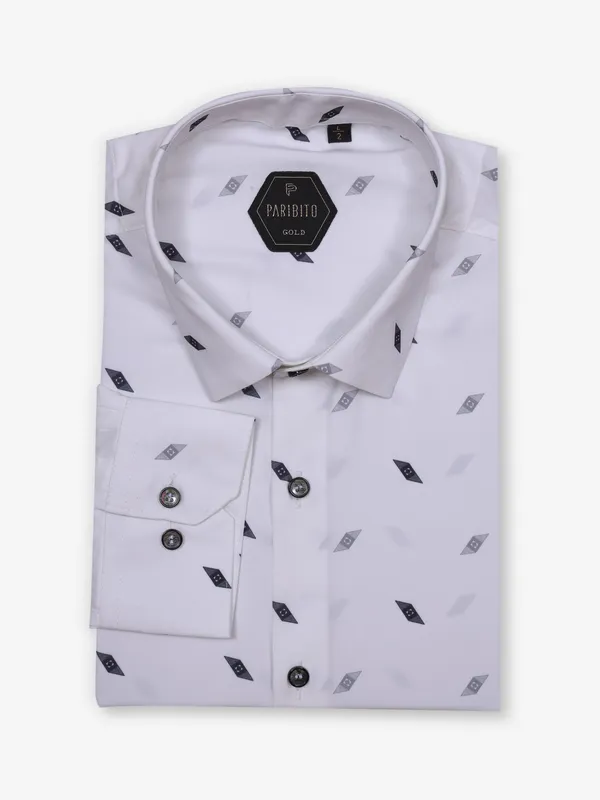 AVEGA printed white party shirt in cotton
