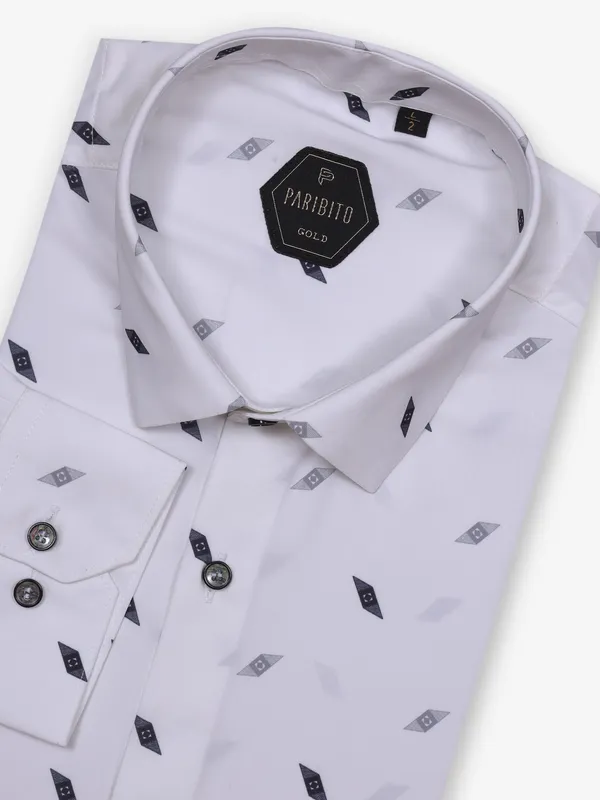 AVEGA printed white party shirt in cotton