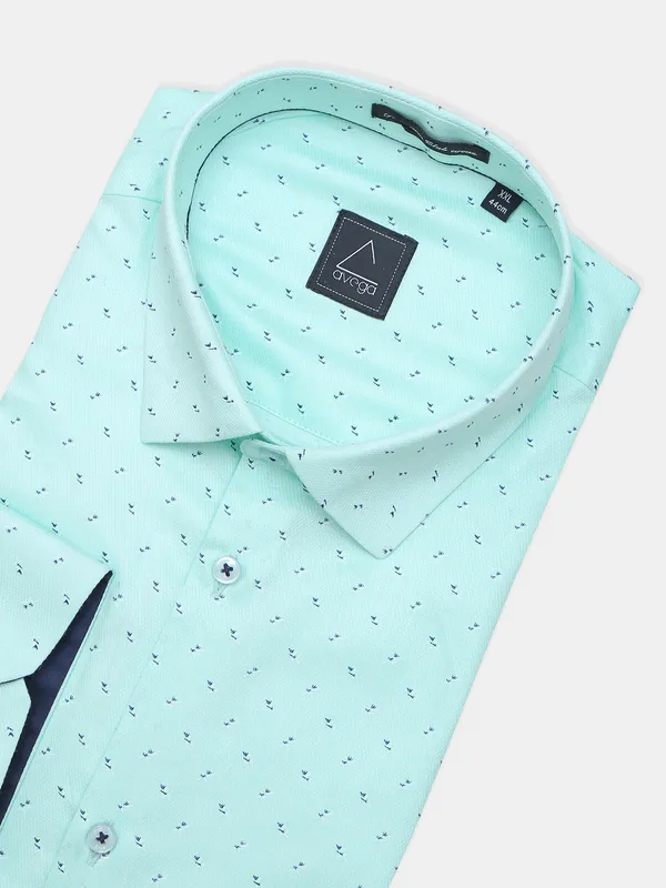 Avega sea green color printed slim fit cotton shirt