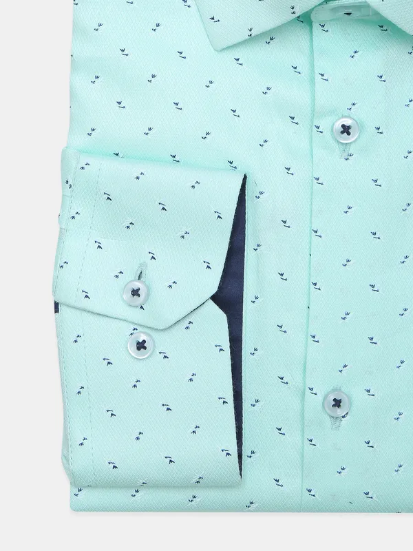 Avega sea green color printed slim fit cotton shirt