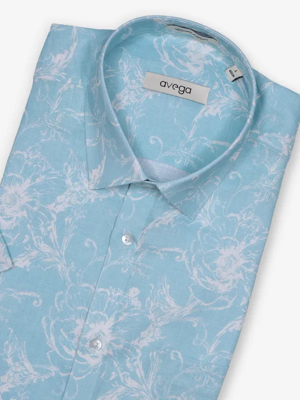 AVEGA sky blue cotton printed party shirt
