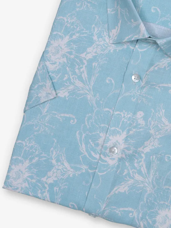 AVEGA sky blue cotton printed party shirt