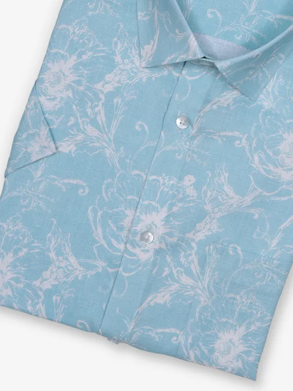 AVEGA sky blue cotton printed party shirt