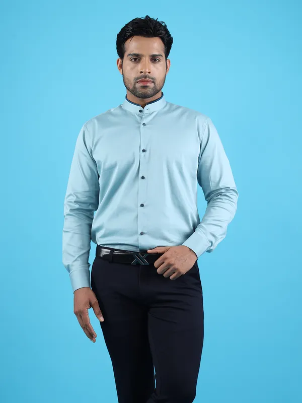 Avega sky blue plain cotton shirt