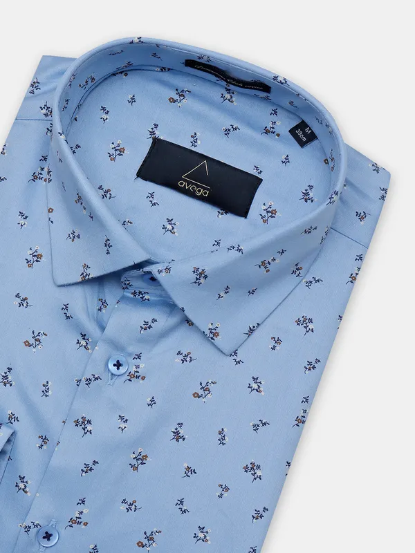 Avega sky blue printed cotton men shirt