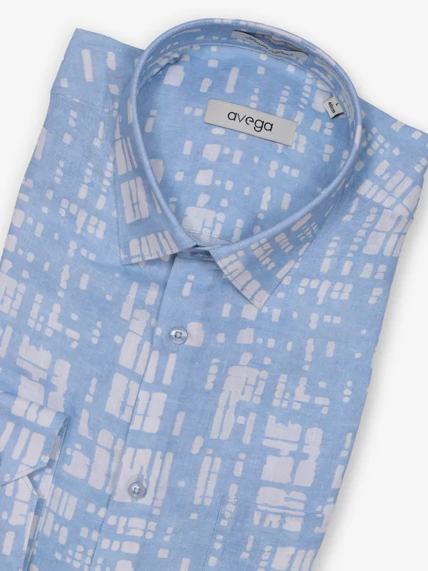 AVEGA sky blue printed cotton shirt for men