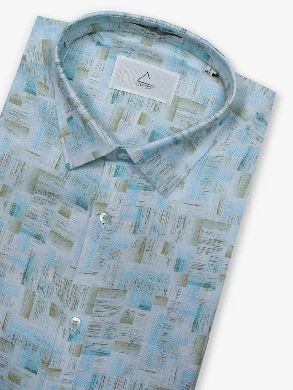 AVEGA sky blue printed linen shirt