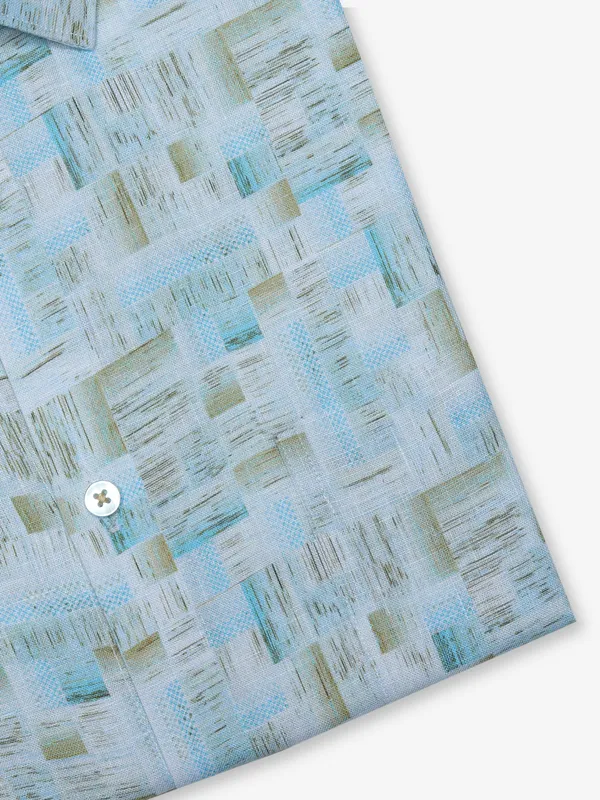 AVEGA sky blue printed linen shirt