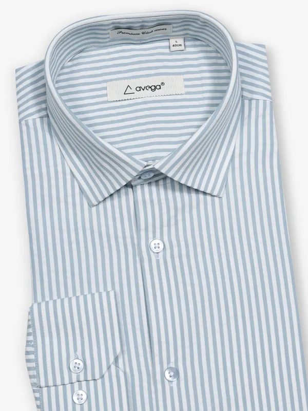AVEGA sky blue striped cotton partywear shirt