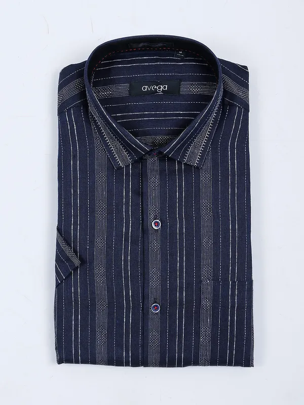 Avega slim fit navy stripe pattern shirt
