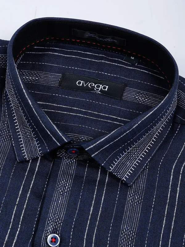 Avega slim fit navy stripe pattern shirt