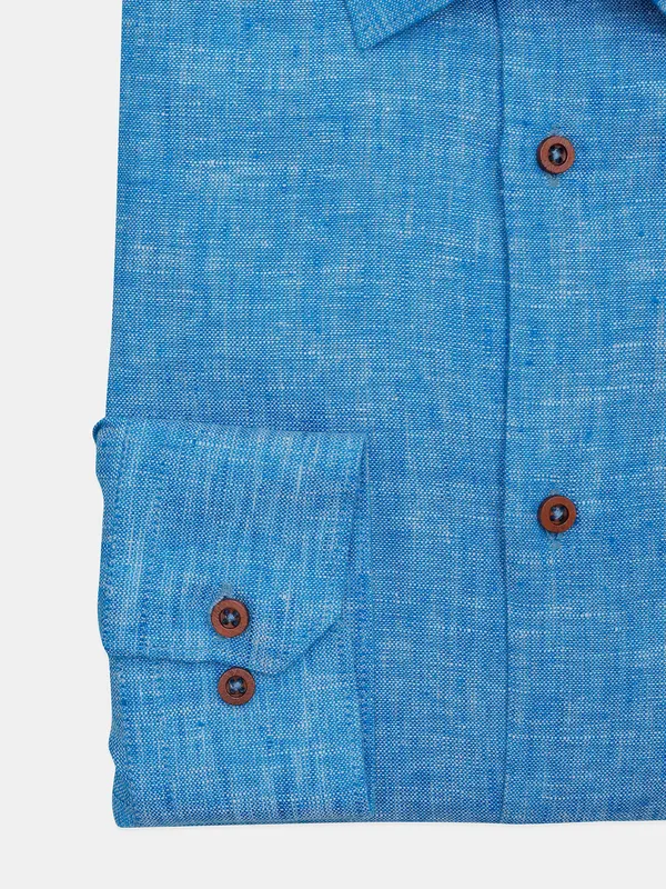 Avega slim fit solid sky blue formal wear linen shirt