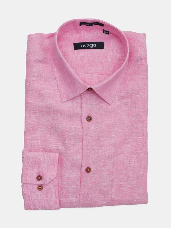 Avega solid pink linen formal shirt for men