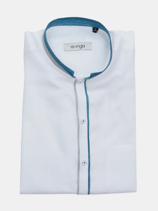Avega stand collar white solid shirt