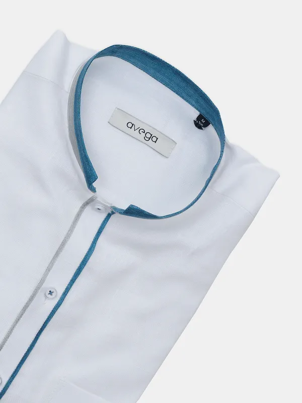 Avega stand collar white solid shirt
