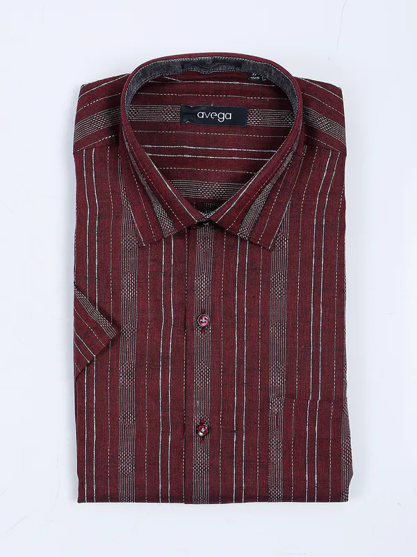 Avega stripe maroon color mens shirt
