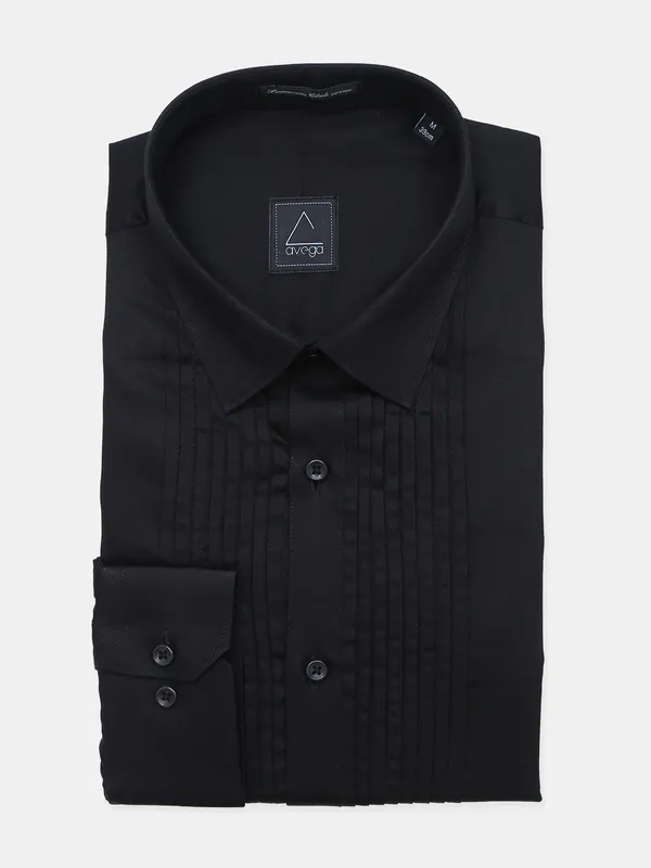 Avega stripe style black slim fit cotton shirt