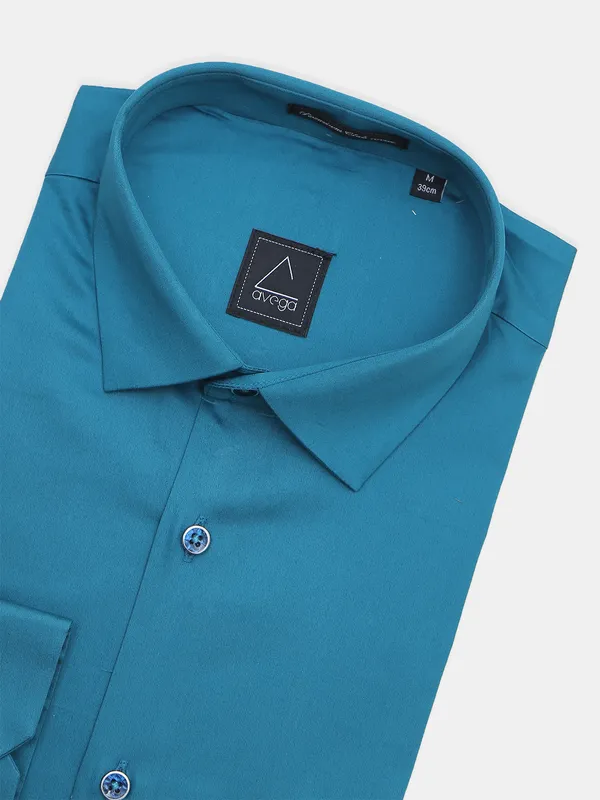 Avega teal blue solid cotton shirt