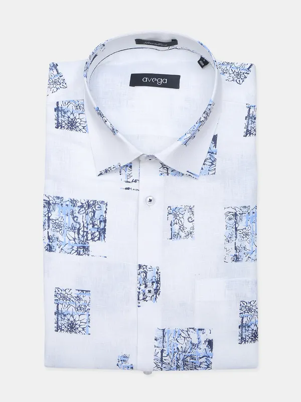 Avega white color printed linen shirt