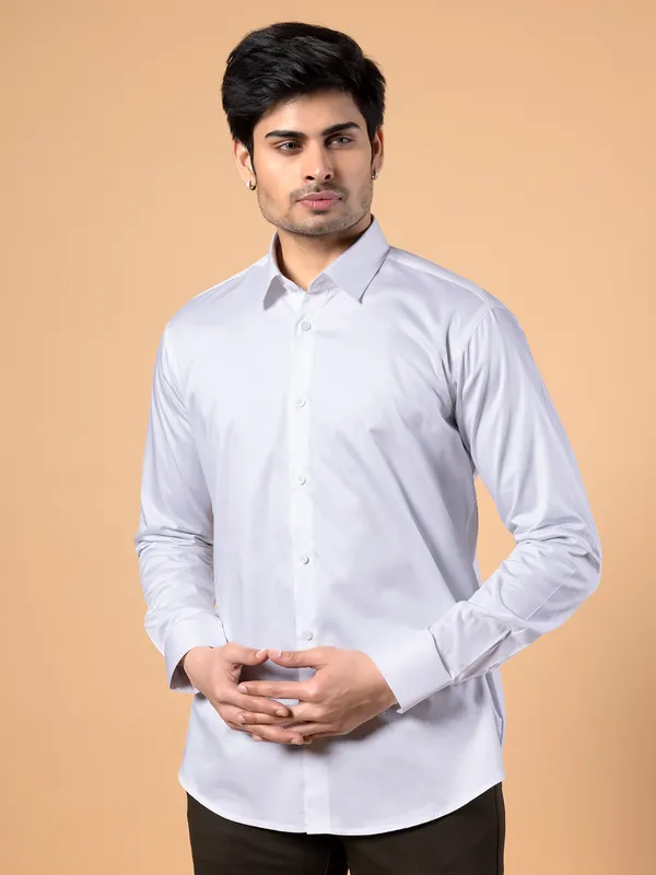 Avega white plain cotton shirt