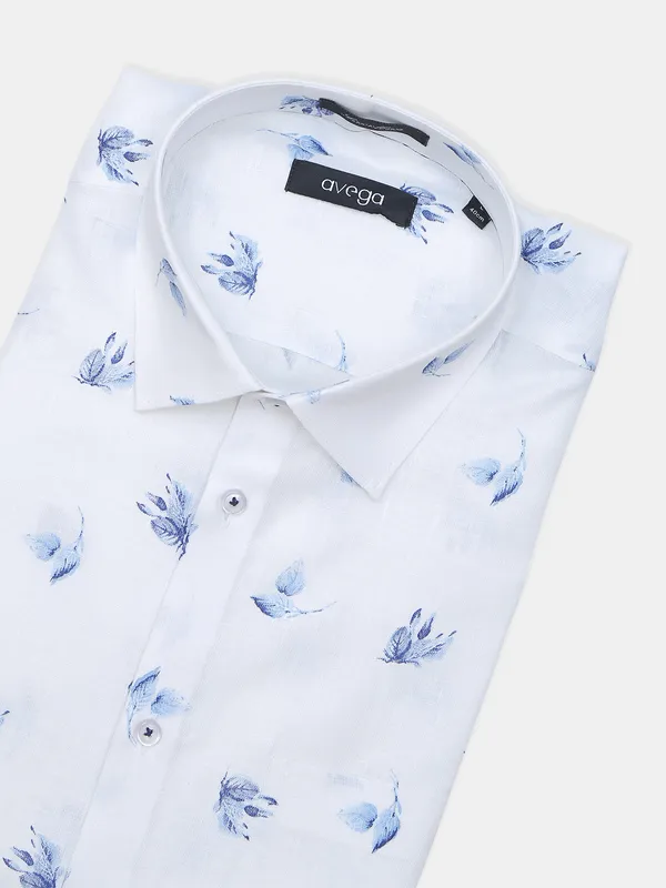 Avega white printed pattern linen shirt