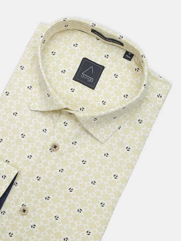 Avega yellow color cotton fabric printed shirt