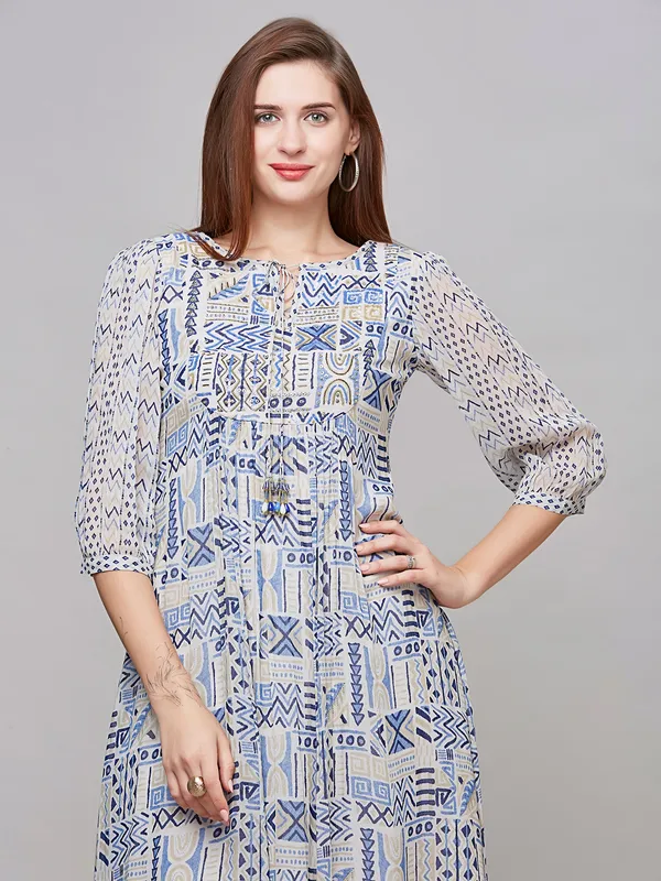 Awesome beige cotton printed kurti