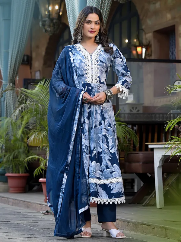 Awesome blue cotton kurti set with dupatta