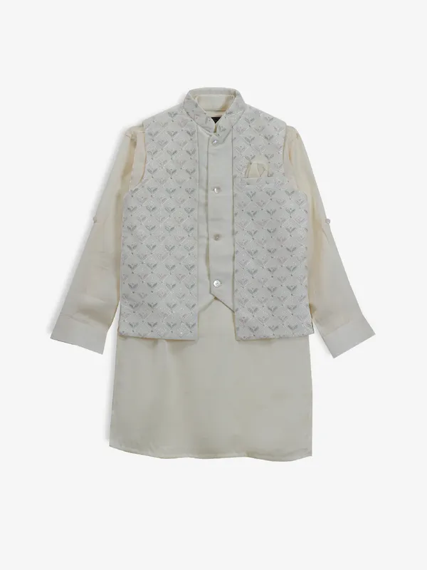 Awesome cream silk embroidery waistcoat set
