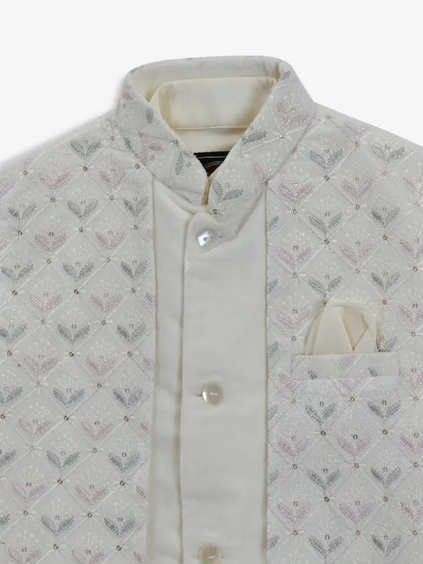 Awesome cream silk embroidery waistcoat set