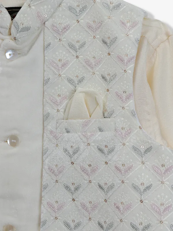 Awesome cream silk embroidery waistcoat set