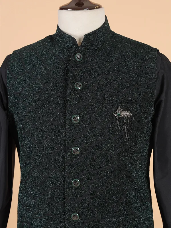 Awesome green silk waistcoat set for men