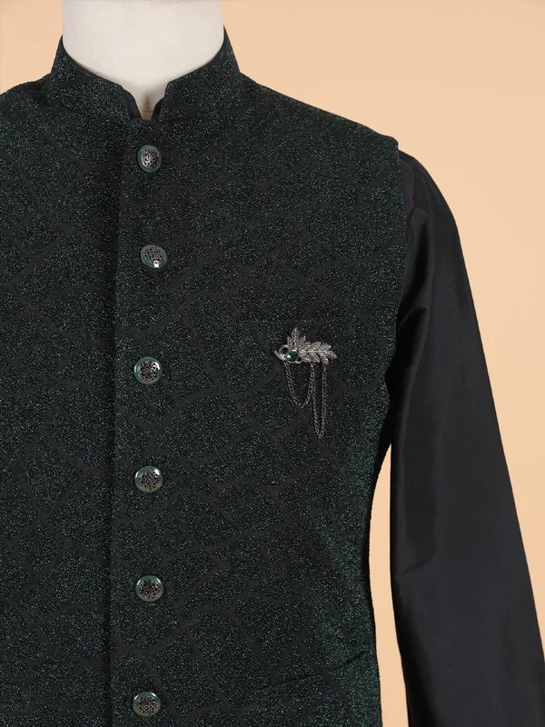 Awesome green silk waistcoat set for men