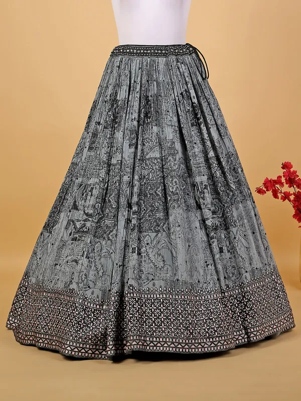 Awesome grey silk printed lehenga choli