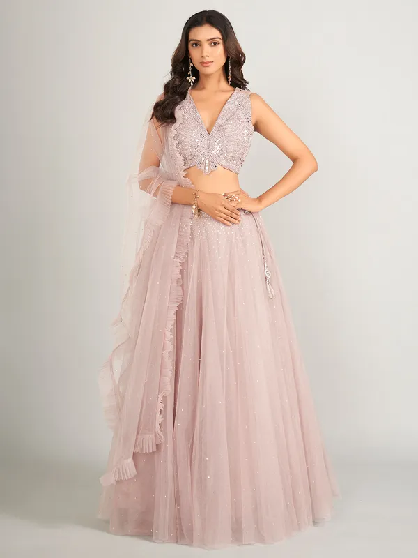 Awesome light purple net lahenga choli for wedding