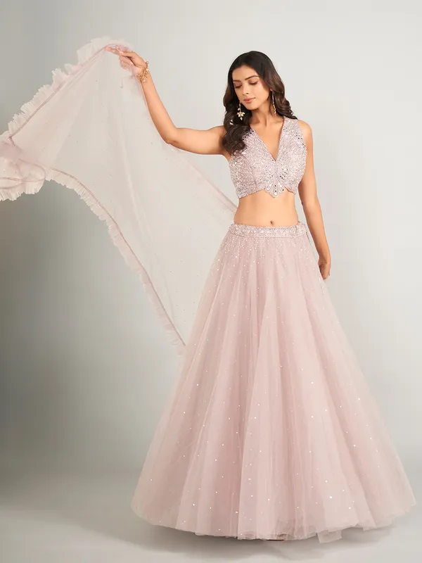 Awesome light purple net lahenga choli for wedding