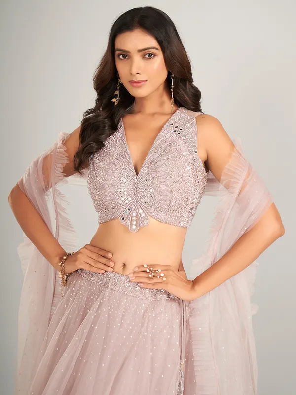 Awesome light purple net lahenga choli for wedding