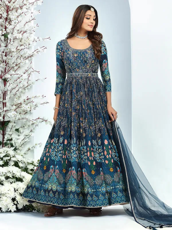 Awesome rama blue georgette anarkali suit