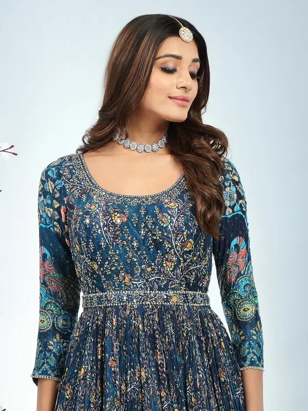 Awesome rama blue georgette anarkali suit