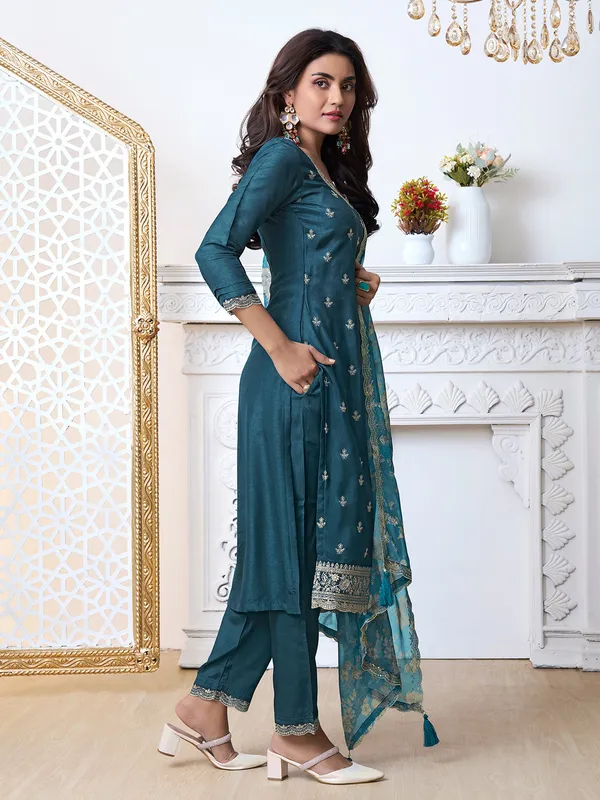 Awesome rama blue silk salwar suit