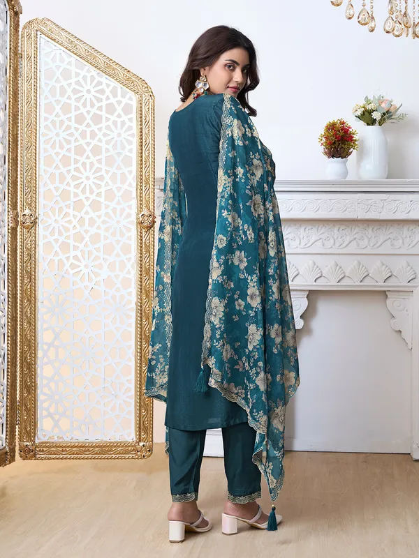 Awesome rama blue silk salwar suit