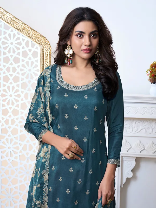 Awesome rama blue silk salwar suit